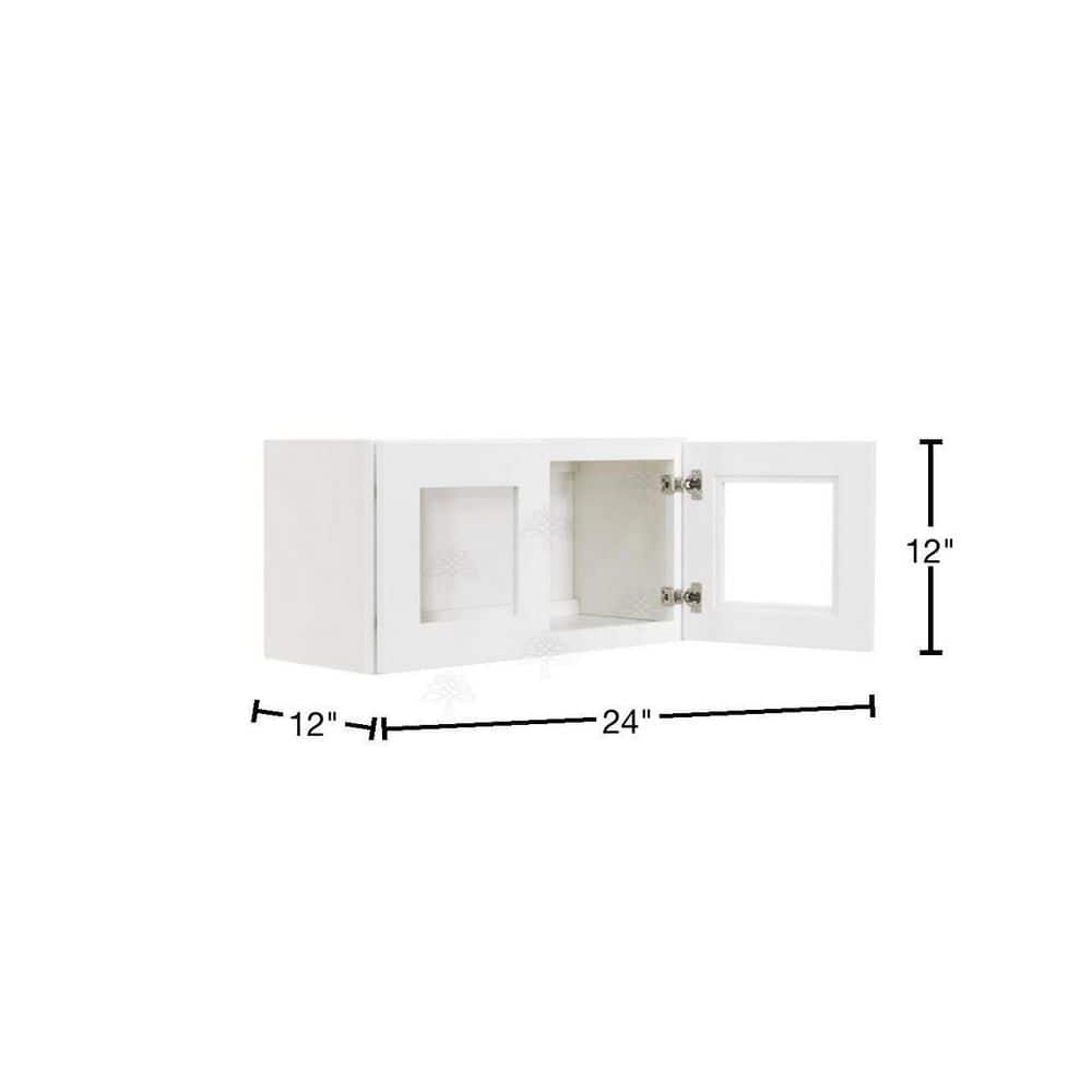 LIFEART CABINETRY Lancaster White Plywood Shaker Stock Assembled Wall Glass Door Kitchen Cabinet 24 in. W x 12 in. H x 12 in. D