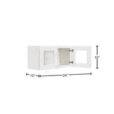 LIFEART CABINETRY Lancaster White Plywood Shaker Stock Assembled Wall Glass Door Kitchen Cabinet 24 in. W x 12 in. H x 12 in. D