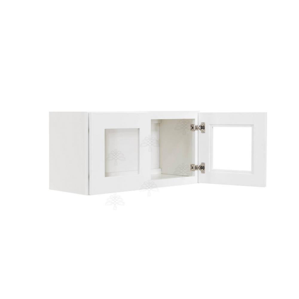 LIFEART CABINETRY Lancaster White Plywood Shaker Stock Assembled Wall Glass Door Kitchen Cabinet 24 in. W x 12 in. H x 12 in. D