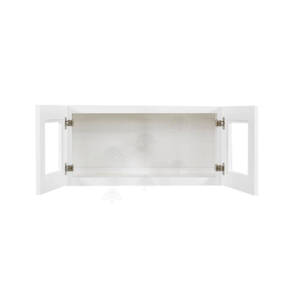 LIFEART CABINETRY Lancaster White Plywood Shaker Stock Assembled Wall Glass Door Kitchen Cabinet 24 in. W x 12 in. H x 12 in. D