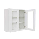 LIFEART CABINETRY Lancaster White Plywood Shaker Stock Assembled Wall Glass Door Kitchen Cabinet 27 in. W x 36 in. H x 12 in. D