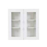 LIFEART CABINETRY Lancaster White Plywood Shaker Stock Assembled Wall Glass Door Kitchen Cabinet 27 in. W x 36 in. H x 12 in. D