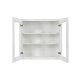 LIFEART CABINETRY Lancaster White Plywood Shaker Stock Assembled Wall Glass Door Kitchen Cabinet 27 in. W x 36 in. H x 12 in. D