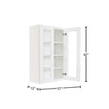 LIFEART CABINETRY Lancaster White Plywood Shaker Stock Assembled Wall Glass Door Kitchen Cabinet 27 in. W x 42 in. H x 12 in. D