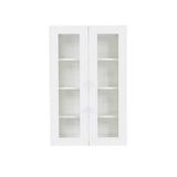 LIFEART CABINETRY Lancaster White Plywood Shaker Stock Assembled Wall Glass Door Kitchen Cabinet 27 in. W x 42 in. H x 12 in. D
