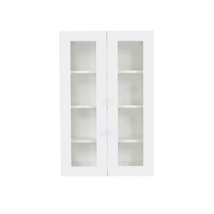 LIFEART CABINETRY Lancaster White Plywood Shaker Stock Assembled Wall Glass Door Kitchen Cabinet 27 in. W x 42 in. H x 12 in. D