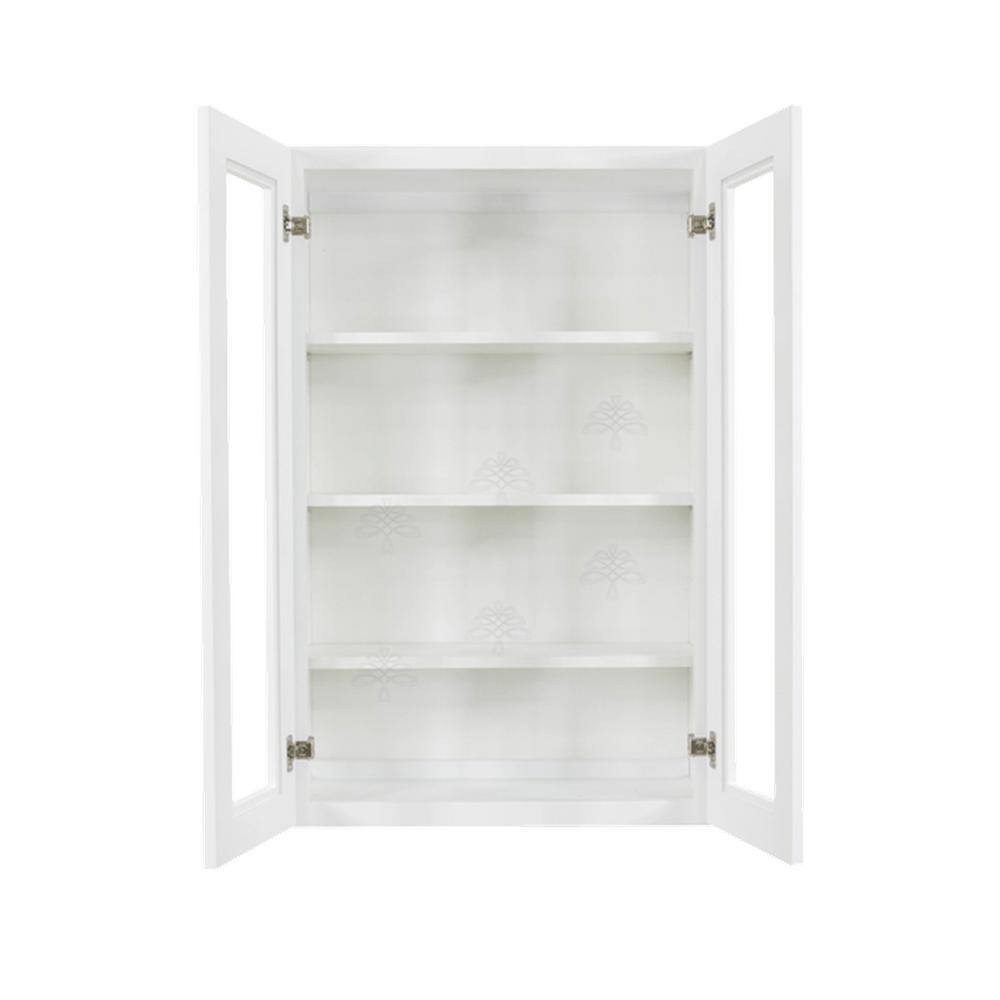 LIFEART CABINETRY Lancaster White Plywood Shaker Stock Assembled Wall Glass Door Kitchen Cabinet 27 in. W x 42 in. H x 12 in. D