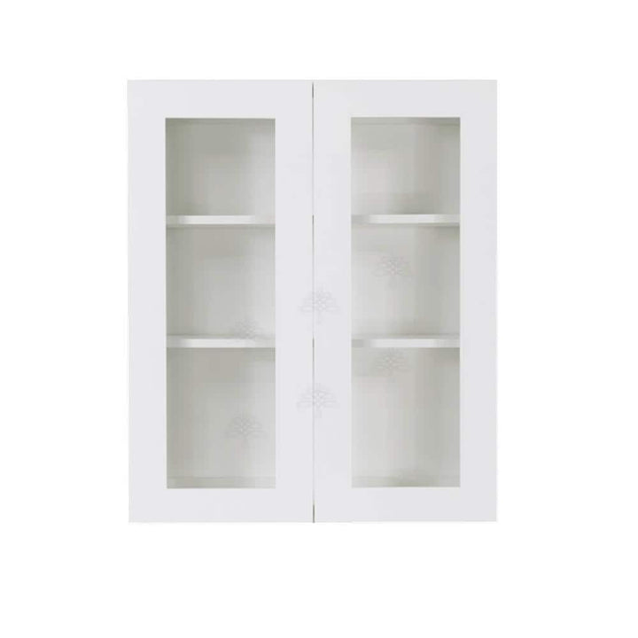 LIFEART CABINETRY Lancaster White Plywood Shaker Stock Assembled Wall Glass Door Kitchen Cabinet 33 in. W x 36 in. H x 12 in. D