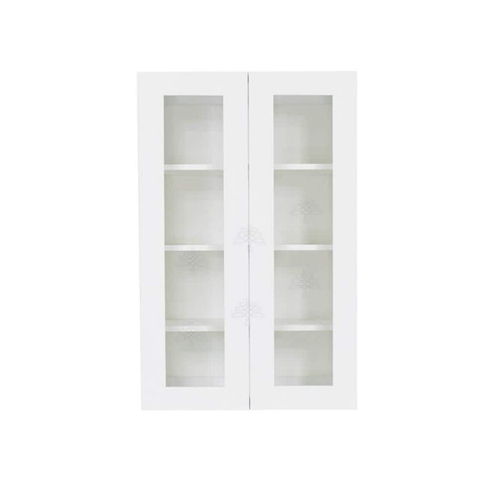 LIFEART CABINETRY Lancaster White Plywood Shaker Stock Assembled Wall Glass Door Kitchen Cabinet 36 in. W x 42 in. H x 12 in. D