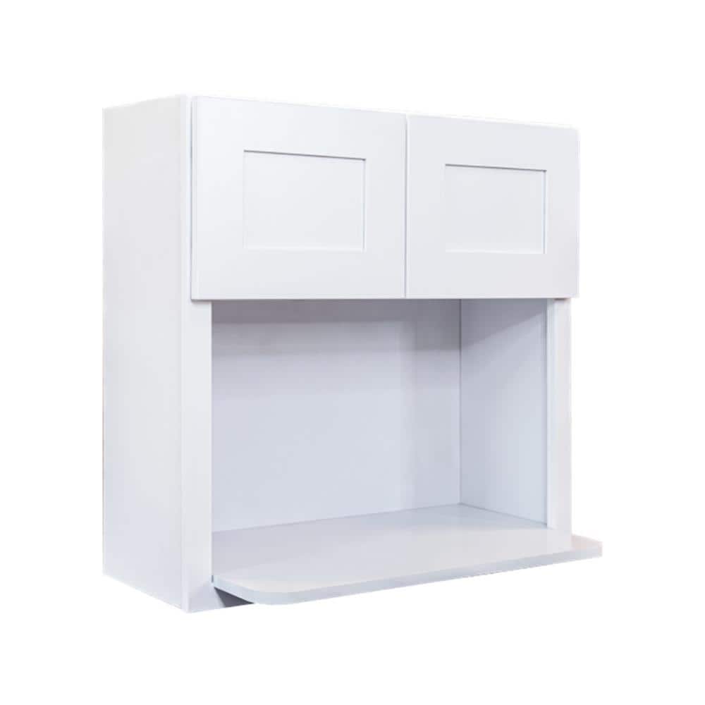 LIFEART CABINETRY Lancaster White Plywood Shaker Stock Assembled Wall Microwave Kitchen Cabinet 30 in. W x 36 in. H x 12 in. D