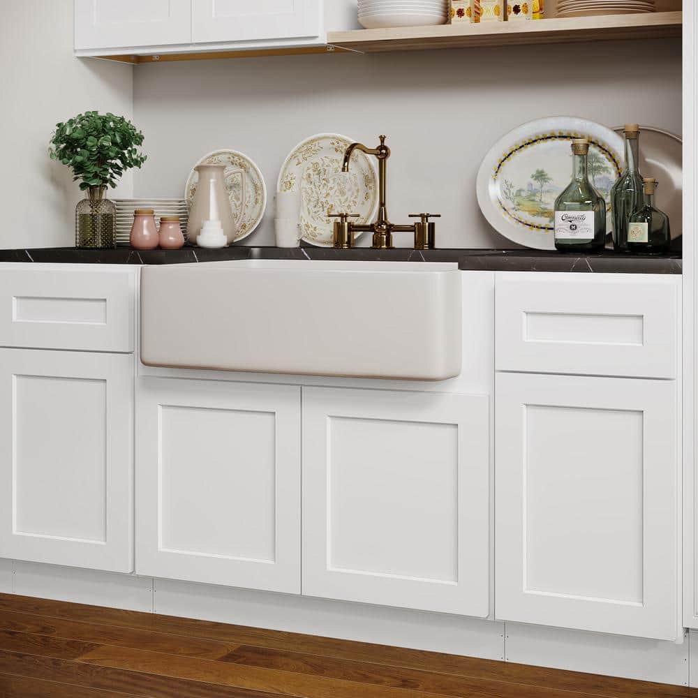 36 in. W x 24 in. D x 34.5 in. H in Shaker White Plywood Ready to Assemble Farm Sink Base Cabinet with 2 Doors