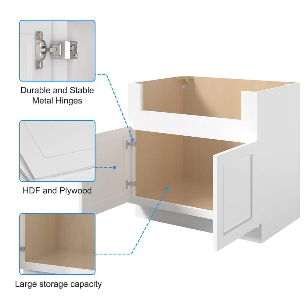 36 in. W x 24 in. D x 34.5 in. H in Shaker White Plywood Ready to Assemble Farm Sink Base Cabinet with 2 Doors