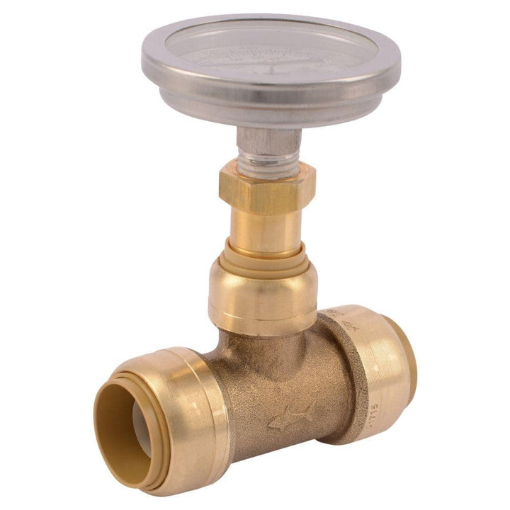 SharkBite 3/4 in. Push-to-Connect Brass Tee Fitting with Water Temperature Gauge