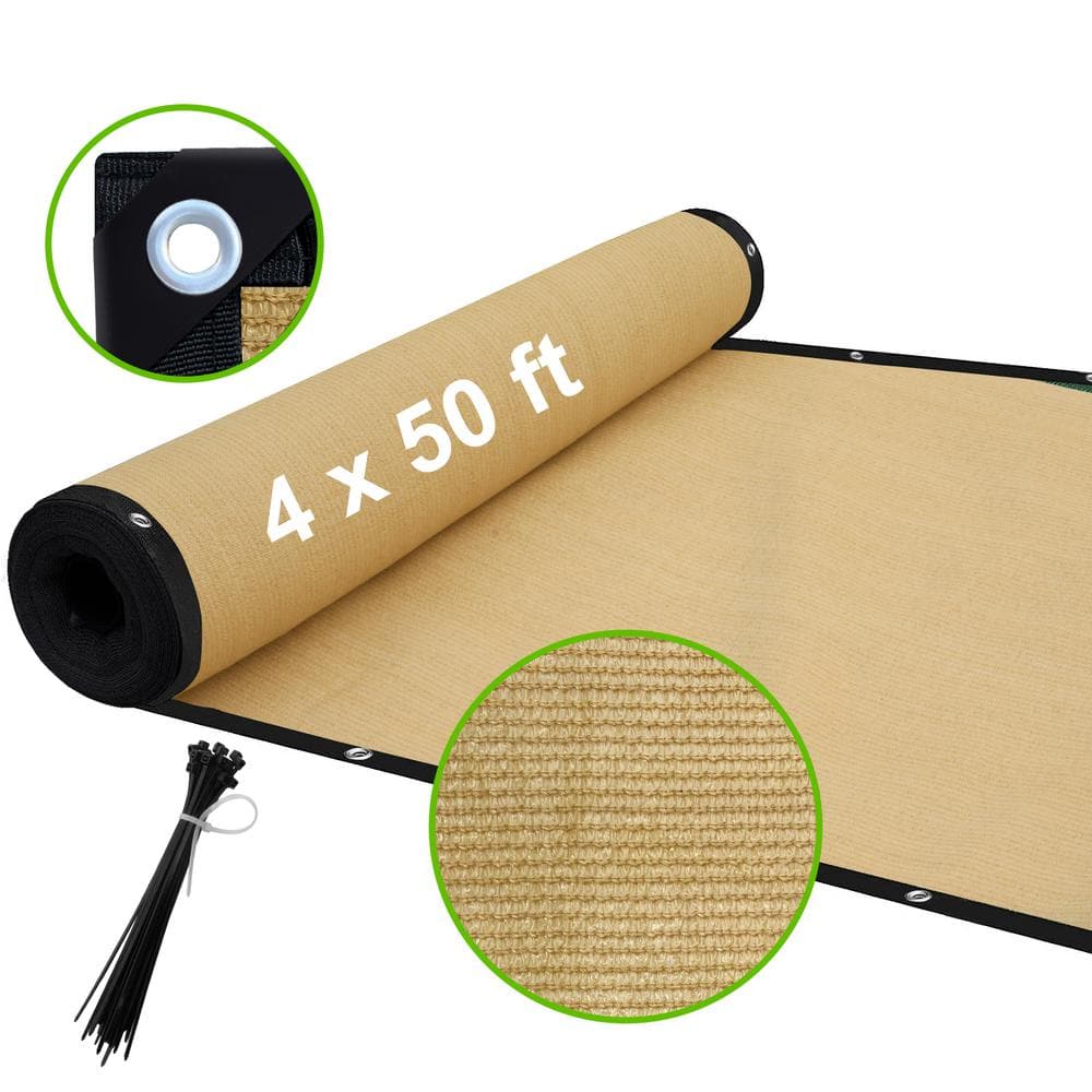 Shatex 4 x 50 ft. Privacy Fence Screen Heavy-Duty 90% Blockage Shade Cover Fencing Net for Wall Garden Gazebo Backyard Beige