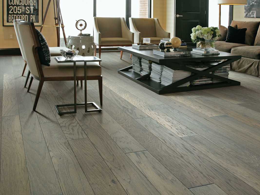 Shaw Northington Brushed 5 in. Wire Brushed Engineered Hickory Hardwood Flooring, ScufResist Platinum, 1/2 in. Thick — Sold by Carton (15.8 sq. ft.)