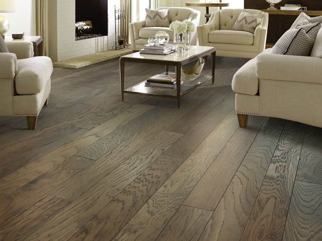 Shaw Northington Brushed 5 in. Wire Brushed Engineered Hickory Hardwood Flooring, ScufResist Platinum, 1/2 in. Thick — Sold by Carton (15.8 sq. ft.)