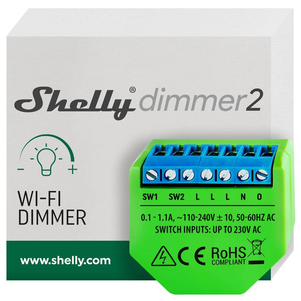 Shelly Dimmer 2, WiFi Smart Dimmer Switch, No Neutral Wire Required, Home Automation, Wireless Switch, Dimmable Lights
