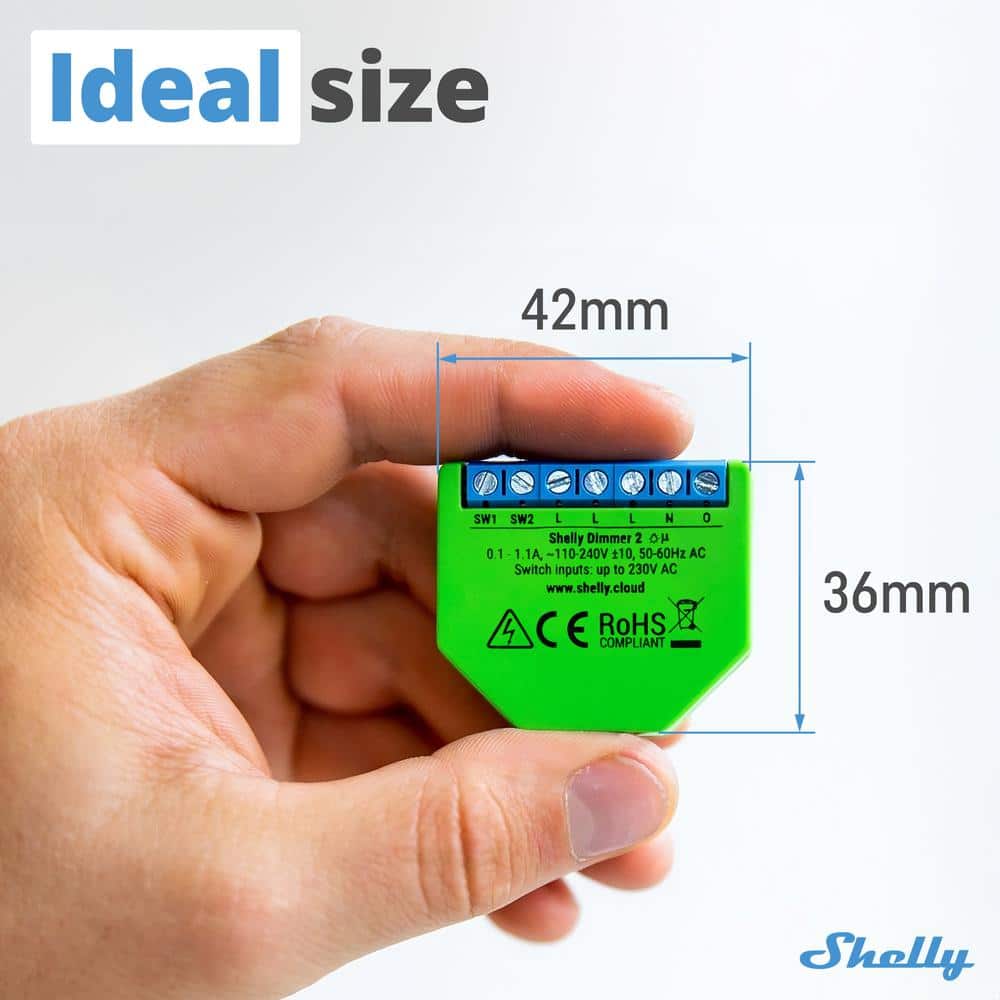 Shelly Dimmer 2, WiFi Smart Dimmer Switch, No Neutral Wire Required, Home Automation, Wireless Switch, Dimmable Lights