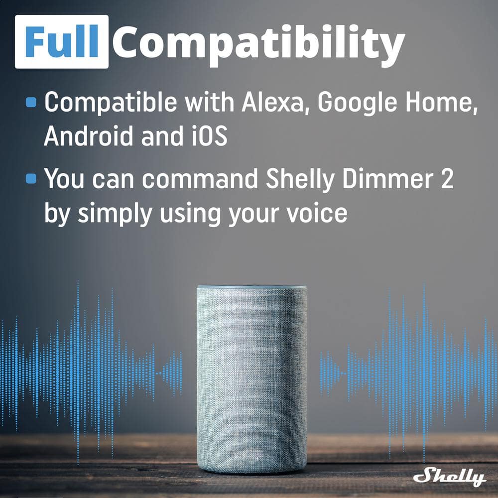 Shelly Dimmer 2, WiFi Smart Dimmer Switch, No Neutral Wire Required, Home Automation, Wireless Switch, Dimmable Lights