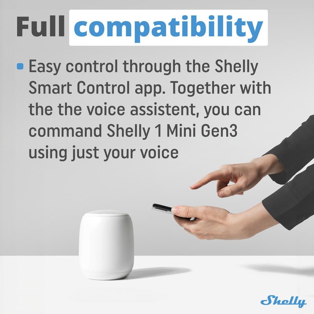 Shelly 1 Mini Gen3, WiFi and Bluetooth Smart Switch Relay, 1 Channel 8A, Home Automation, Dry contacts (2-Pack)