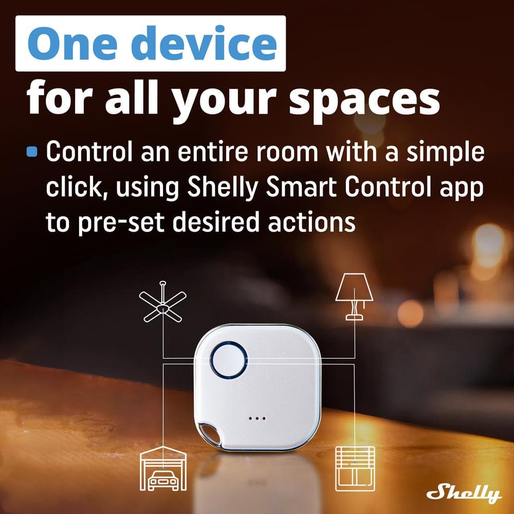 Shelly BLU Button1 White, Bluetooth Controlled Action and Scene Activation Button, Long Range Multi-Click Trigger (Pack of 2)