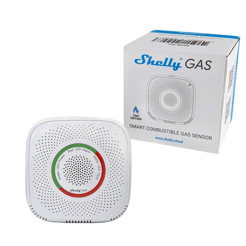 Shelly Gas LPG, Wi-Fi Operated Gas Sensor with Sound and Light Alarm, Certified Smart Gas Detection Sensor