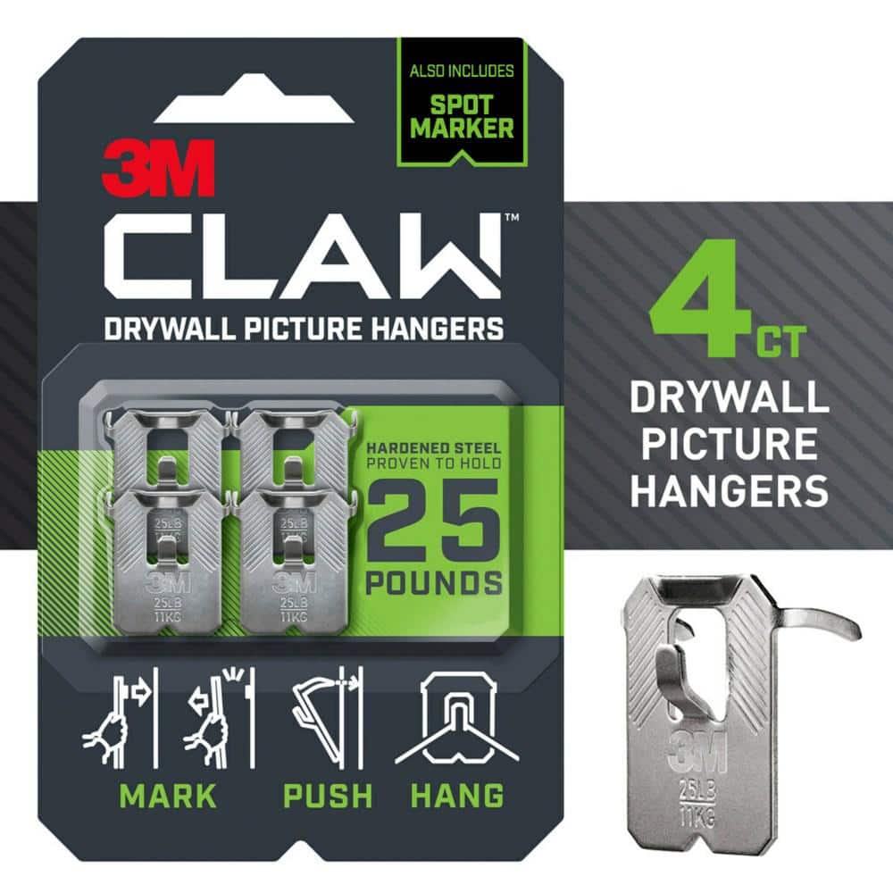 3M CLAW 25 lb. Drywall Picture Hanger with Temporary Spot Marker (4 Hangers + 4 Markers)