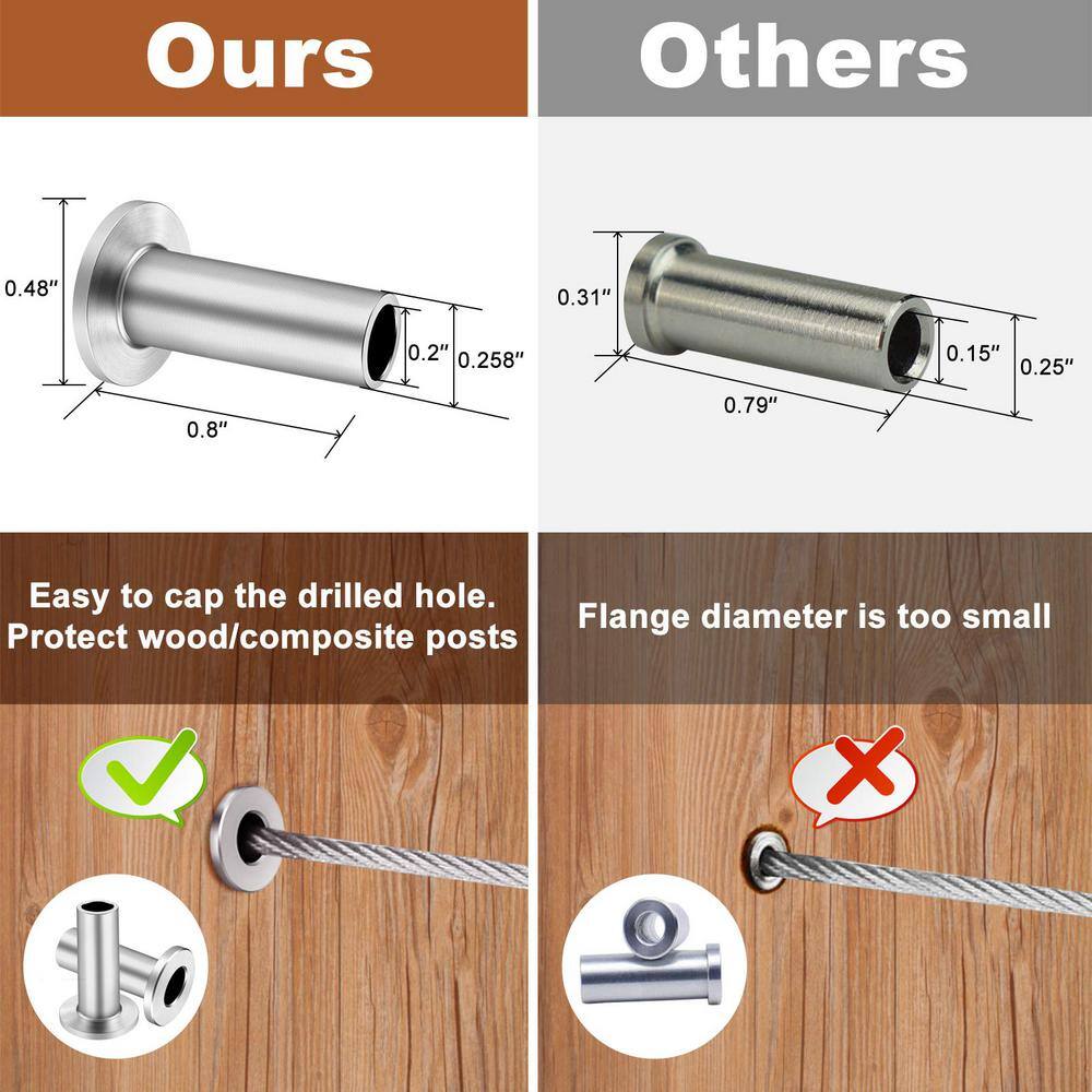 Angel Sar Stainless Steel Protector Sleeves for 1/8 in. 5/32 in. or 3/16 in. Deck Cable Railing (120-Pack)