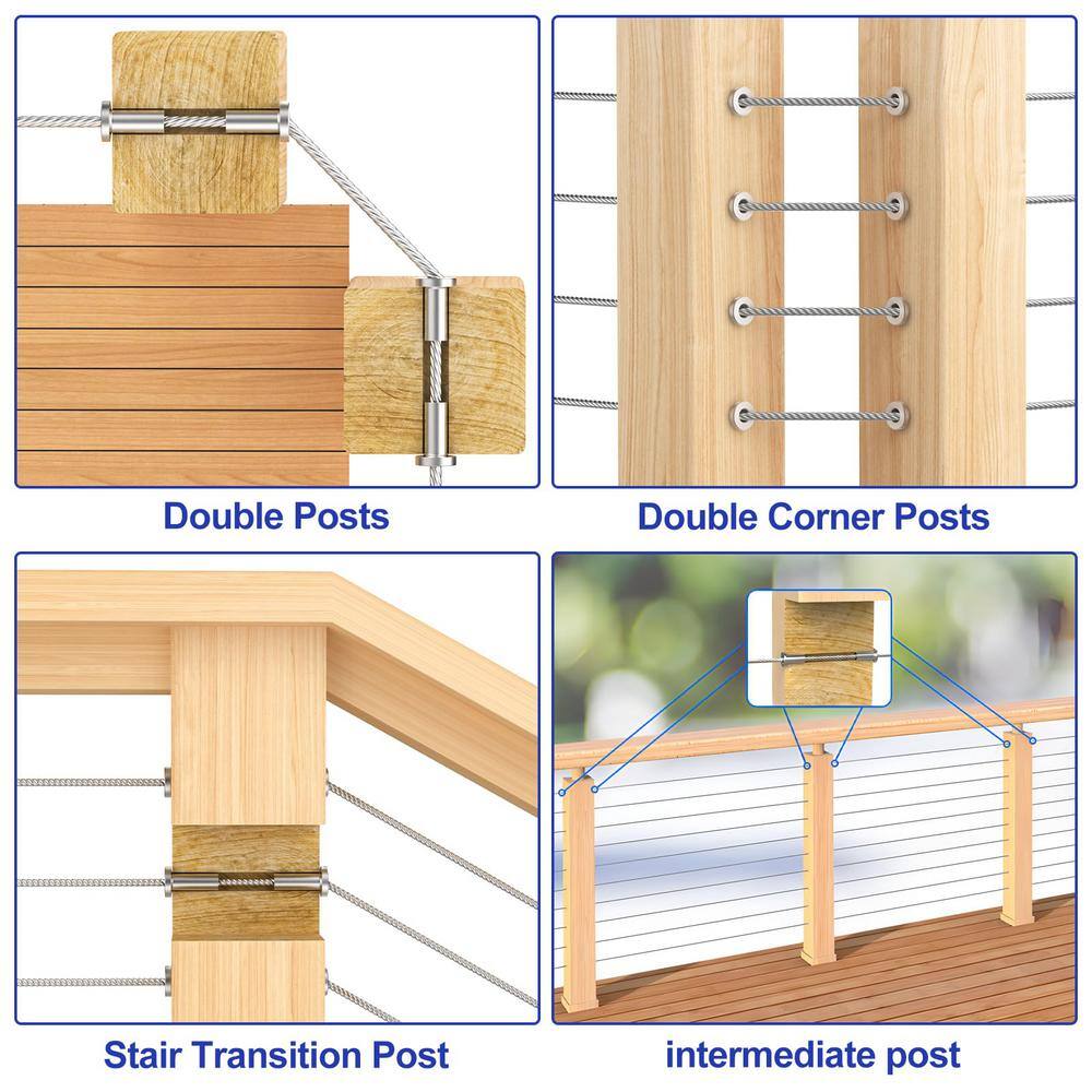 Angel Sar Stainless Steel Protector Sleeves for 1/8 in. 5/32 in. or 3/16 in. Deck Cable Railing (120-Pack)