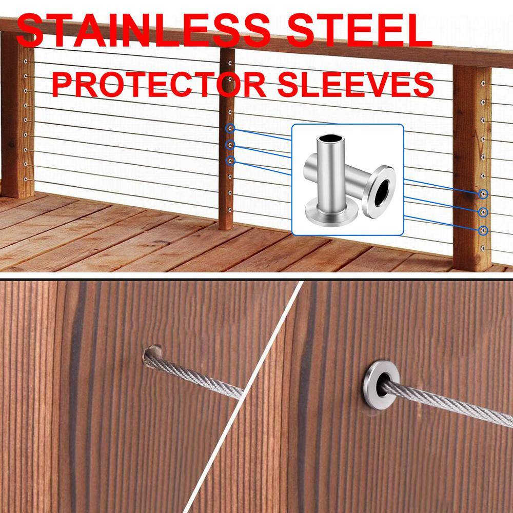 Angel Sar Stainless Steel Protector Sleeves for 1/8 in. 5/32 in. or 3/16 in. Deck Cable Railing (120-Pack)