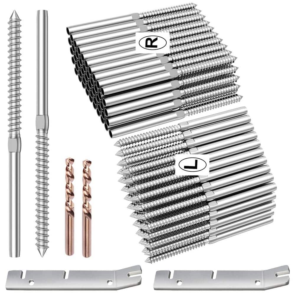 Angel Sar T316 Stainless Steel Right and Left Handed Thread Swage Lag Screws for Wood Posts of 1/8 in Cable Railing Kit (100-Pack)