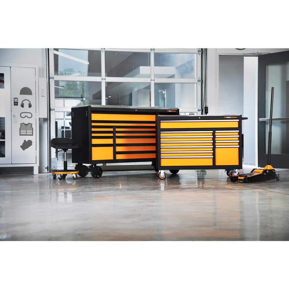 GEARWRENCH GSX 52 in. x 18 in. 11-Drawer Orange and Black Powder Coated Steel Rolling Tool Cabinet with Stainless Steel Worktop