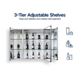 Cesicia 36 in. W x 26 in. H Rectangular Silver Aluminum Surface Mount 3 Doors Bathroom Medicine Cabinet with Mirror