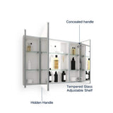 Cesicia 36 in. W x 26 in. H Rectangular Silver Aluminum Surface Mount 3 Doors Bathroom Medicine Cabinet with Mirror