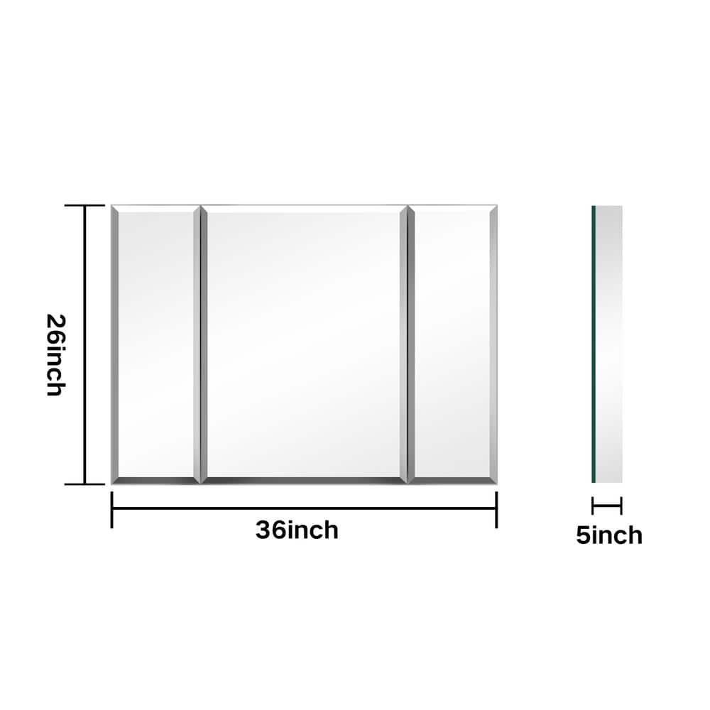 Cesicia 36 in. W x 26 in. H Rectangular Silver Aluminum Surface Mount 3 Doors Bathroom Medicine Cabinet with Mirror
