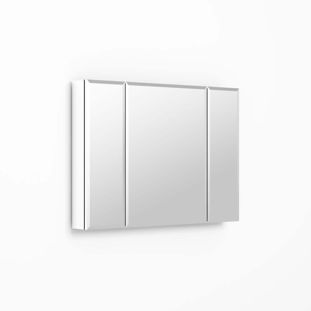 Cesicia 36 in. W x 26 in. H Rectangular Silver Aluminum Surface Mount 3 Doors Bathroom Medicine Cabinet with Mirror