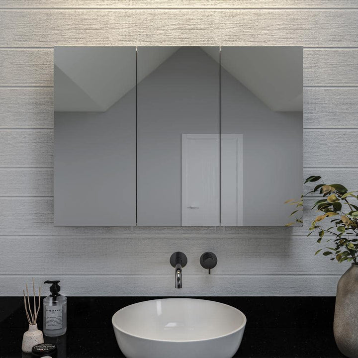 Croydex Brantley 36 in. W x 26 in. H Triple Door Silver Aluminum Recessed/Surface Mount Medicine Cabinet with Mirror