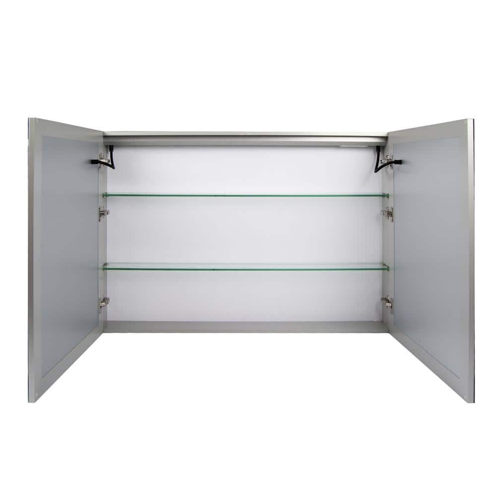 DEERVALLEY 48 in. W x 32 in. H Rectangular Silver Aluminum Surface LED Light Medicine Cabinet with Mirror, Anti-Fog, Double Doors