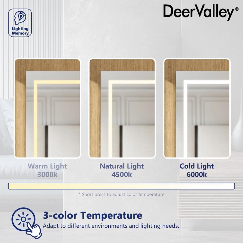 DEERVALLEY 48 in. W x 32 in. H Rectangular Silver Aluminum Surface LED Light Medicine Cabinet with Mirror, Anti-Fog, Double Doors