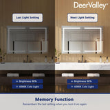 DEERVALLEY 48 in. W x 32 in. H Rectangular Silver Aluminum Surface LED Light Medicine Cabinet with Mirror, Anti-Fog, Double Doors