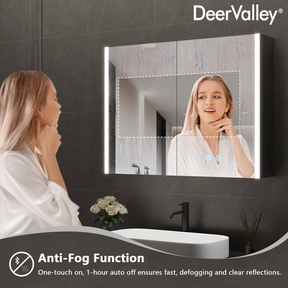 DEERVALLEY 32 in. W x 24 in. H Rectangular Wall Mounted LED Light Medicine Cabinet with Mirror, Anti-Fog, Double Doors