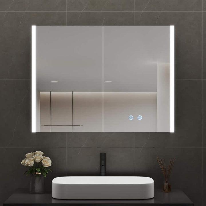 DEERVALLEY 32 in. W x 24 in. H Rectangular Wall Mounted LED Light Medicine Cabinet with Mirror, Anti-Fog, Double Doors