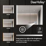 DEERVALLEY 32 in. W x 24 in. H Rectangular Wall Mounted LED Light Medicine Cabinet with Mirror, Anti-Fog, Double Doors
