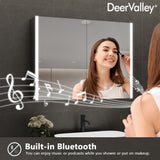 DEERVALLEY 32 in. W x 24 in. H Rectangular Wall Mounted LED Light Medicine Cabinet with Mirror, Anti-Fog, Double Doors