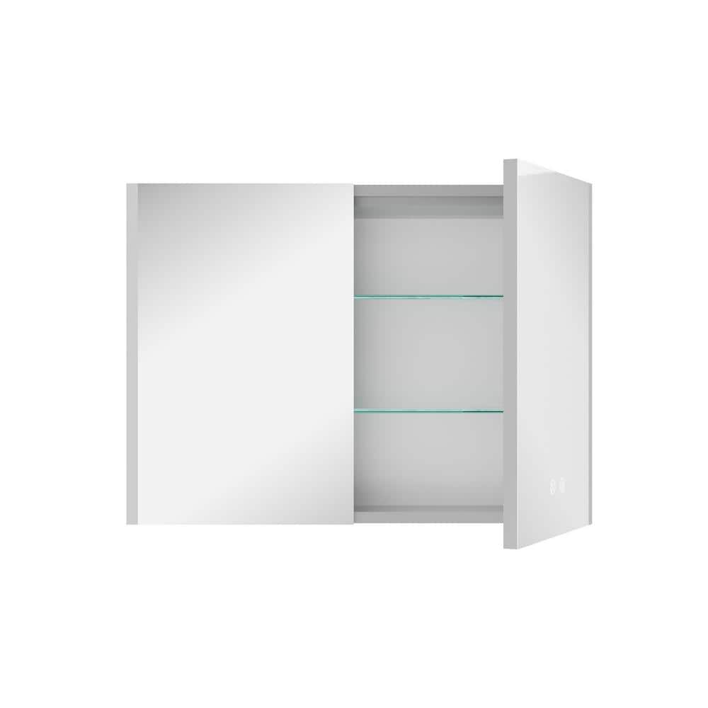 DEERVALLEY 32 in. W x 24 in. H Rectangular Wall Mounted LED Light Medicine Cabinet with Mirror, Anti-Fog, Double Doors