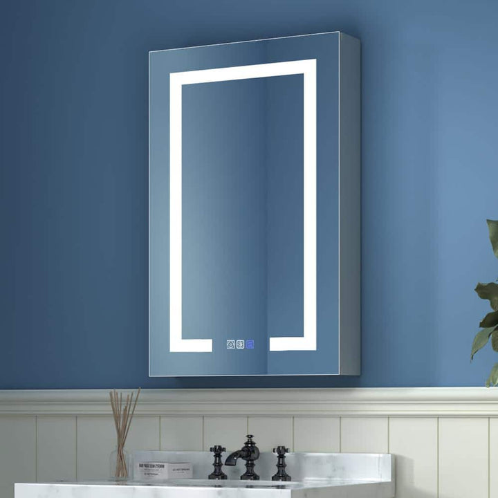 ExBrite 20 in. W x 32 in. H Rectangular Silver Aluminum Recessed/Surface Mount Left Medicine Cabinet with Mirror and LED