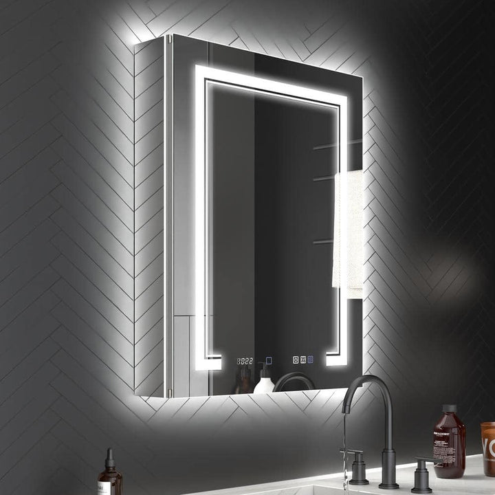 ExBrite Deluxe 24 in. W x 32 in. H Rectangular Recessed/Surface Mount Right Medicine Cabinet with Mirror, Backlit & Front Light