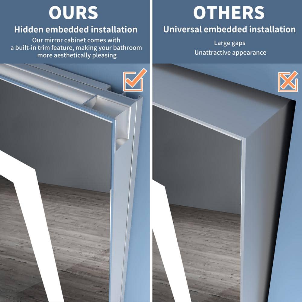 ExBrite 20 in. W x 32 in. H Rectangular Silver Aluminum Recessed/Surface Mount Left Dimmable Medicine Cabinet with Mirror