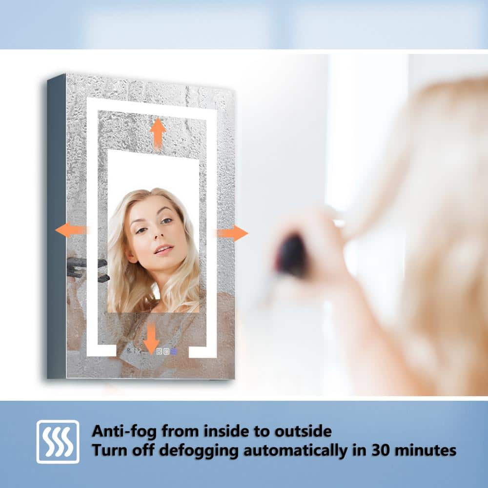 ExBrite 20 in. W x 32 in. H Rectangular Silver Aluminum Recessed/Surface Mount Left Dimmable Medicine Cabinet with Mirror