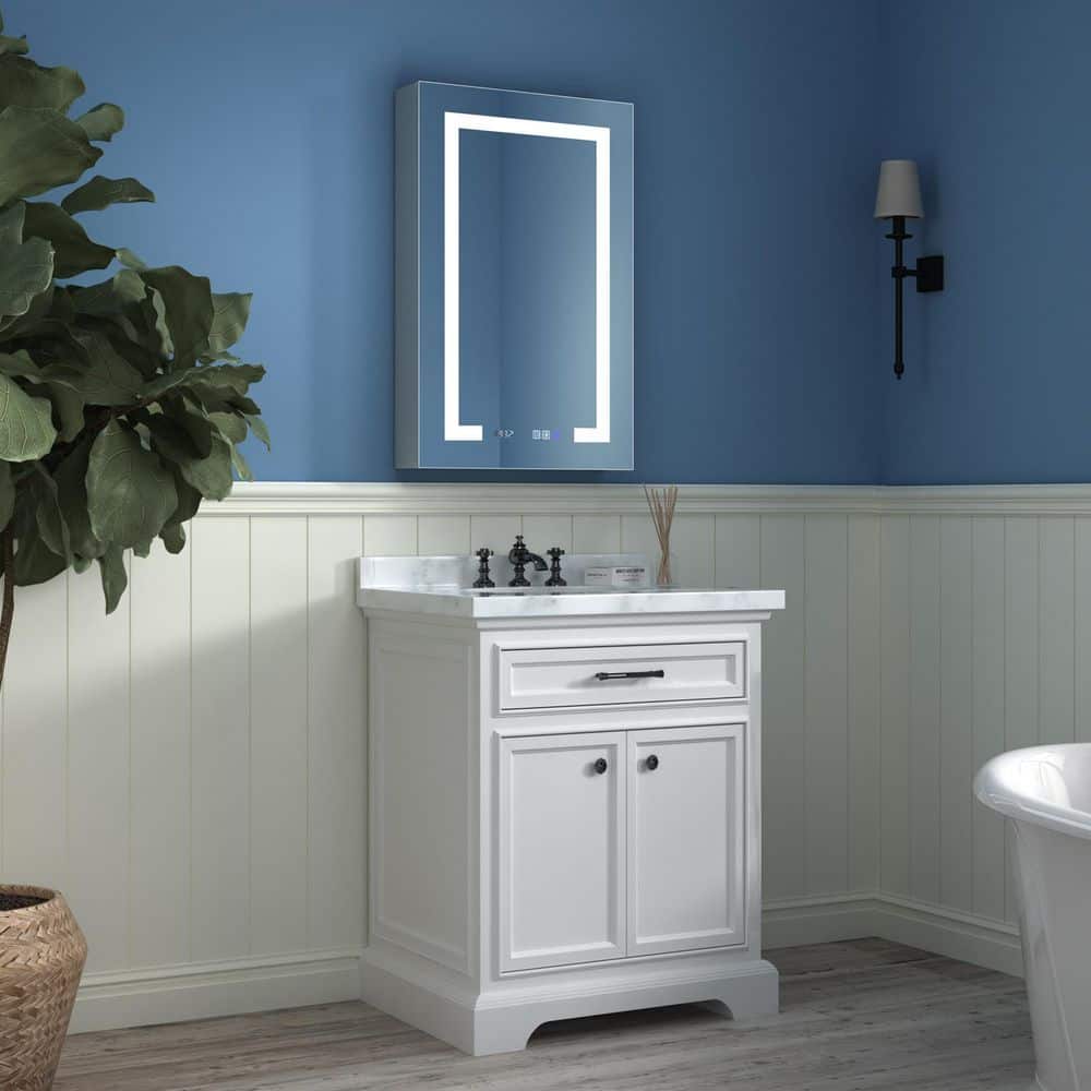 ExBrite 20 in. W x 32 in. H Rectangular Silver Aluminum Recessed/Surface Mount Left Dimmable Medicine Cabinet with Mirror